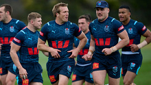 NSW Blues warming up during their State of Origin camp. 