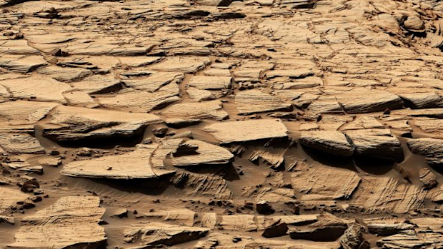 This image captured by Curiosity shows an area drilled and sampled by the rover.