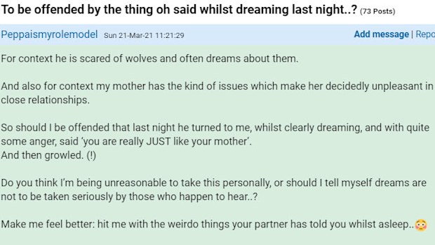 Mumsnet post about couple fight following sleep talking