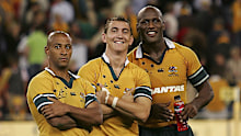 George Gregan, Mat Rogers, and Wendell Sailor of the Wallabies in 2005 in Brisbane.