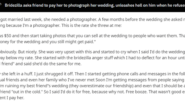 Reddit threat bride demands to be paid by wedding photographer