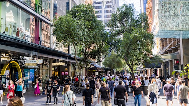 Shoppers at Pitt Street Mall  in Sydney.