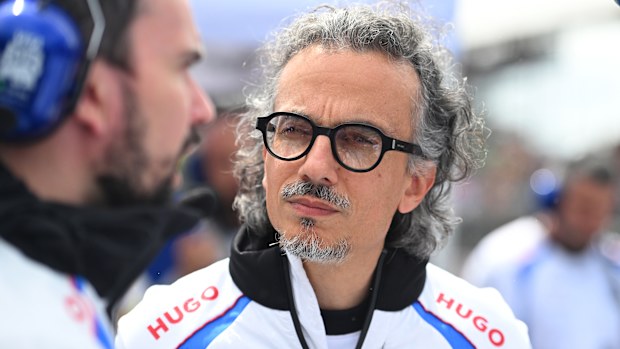 Laurent Mekies, Team Principal of Visa Cash App Racing Bulls looks on, on the grid during the F1 Grand Prix of Great Britain at Silverstone Circuit on July 06, 2025 in Northampton, England. (Photo by Rudy Carezzevoli/Getty Images)