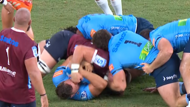 Joe Brial's punch goes unpunished in the Waratahs vs Reds game.