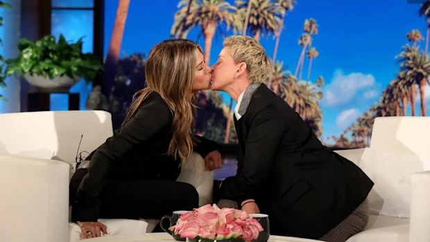 Jennifer Aniston and Ellen DeGeneres kiss