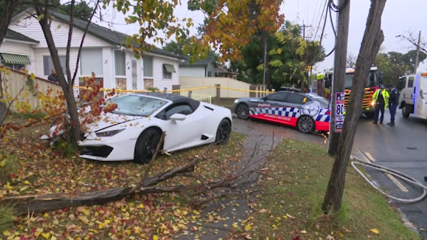 A Lamborghini is believed to have hit an aquaplane before slamming into a tree in Fairfield.