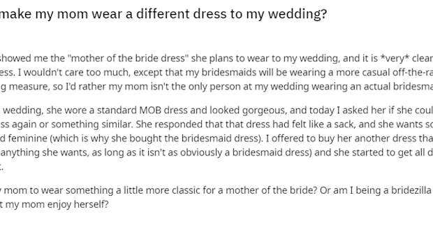 The bride has asked for advice on Reddit.