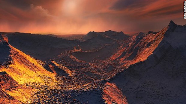 An artist's impression of the surface of Barnard's start b, a cold Super-Earth discovered orbting Narnard's start 6 light-years away. 