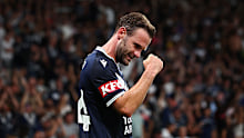 Juan Mata celebrates after scoring for Melbourne Victory.