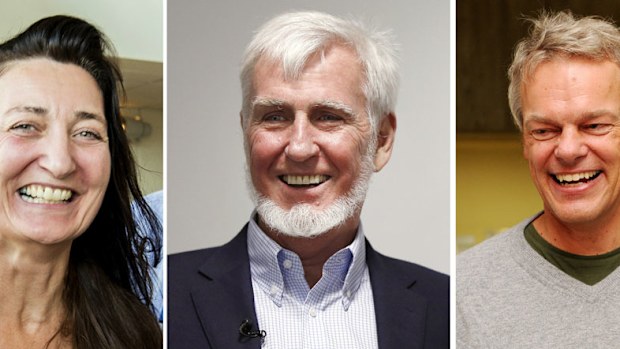 British-American researcher John O'Keefe (C), Norwegian neuroscientist Edvard Moser (R) and his wife May-Britt Moser (L). (Getty Images)