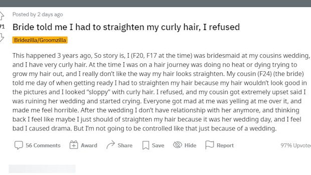 The woman has recalled the story on Reddit, expressing her regret.