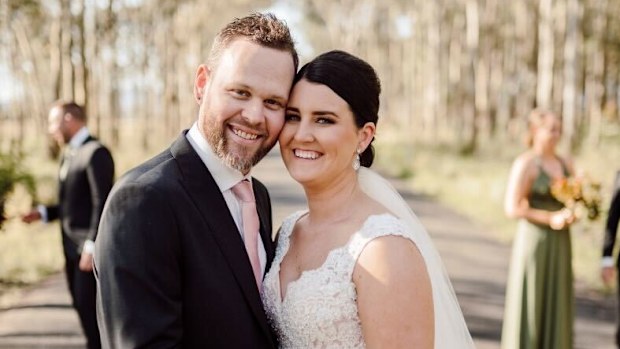 Simon and Nikita Biggs on their wedding day in 2022.