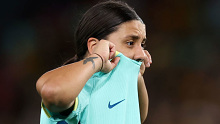 BRISBANE, AUSTRALIA - AUGUST 19: Sam Kerr of Australia reacts  during the FIFA Women's World Cup Australia & New Zealand 2023 Third Place Match match between Sweden and Australia at Brisbane Stadium on August 19, 2023 in Brisbane, Australia. (Photo by Cameron Spencer/Getty Images)