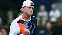ADELAIDE, AUSTRALIA - JANUARY 13: James Duckworth of Australia celebrates a point in his match against Tomas Machac of Czech Republic during day two of the 2026 Adelaide International at Memorial Drive on January 13, 2026 in Adelaide, Australia. (Photo by Mark Brake/Getty Images)