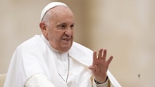 Pope Francis waves faithful at the end of his weekly general audience in St. Peter's Square, at the Vatican, Wednesday, May 8, 2024. (AP Photo/Andrew Medichini)