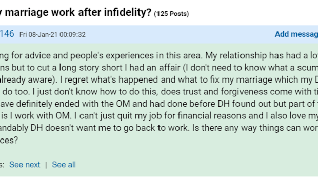The woman has asked for advise on Mumsnet.