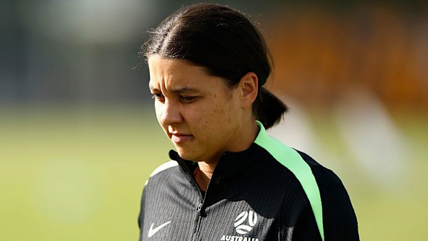 Sam Kerr is seen during an Australia Matildas training session.