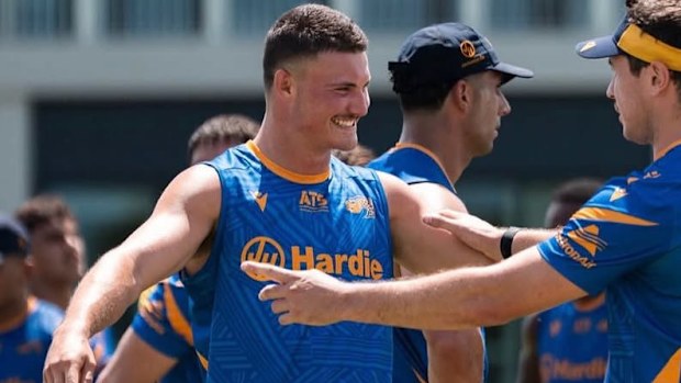 New halves pairing Jonah Pezet and Mitchell Moses during Eels pre-season training.