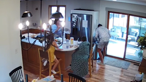 Mum and influencer Samantha Matthews saved her husband, Dan Matthews, life after he choked on a mozzarella stick.The security camera footage from inside their home recorded the moment Dan began to choke on the cheese stick.