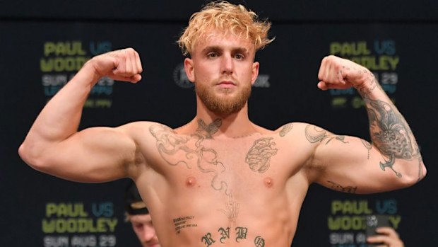 CLEVELAND, OHIO - AUGUST 28: Jake Paul poses during the weigh in event at the State Theater prior to his August 29 fight against Tyron Woodley on August 28, 2021 in Cleveland, Ohio. (Photo by Jason Miller/Getty Images)