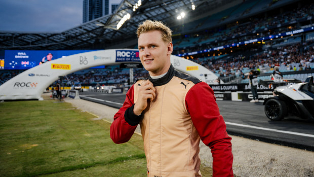 Mick Schumacher during driver introductions ahead of the 2025 Race of Champions 'Champion of Champions'.