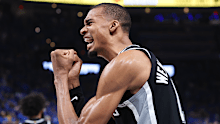 Victor Wembanyama celebrates as the Spurs advance to the NBA Finals.