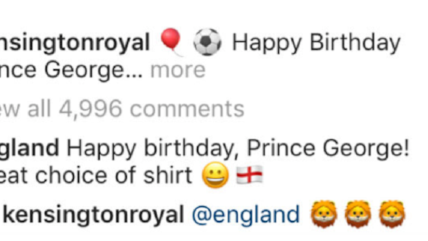 Instagram exchange between England and Kensington Palace.