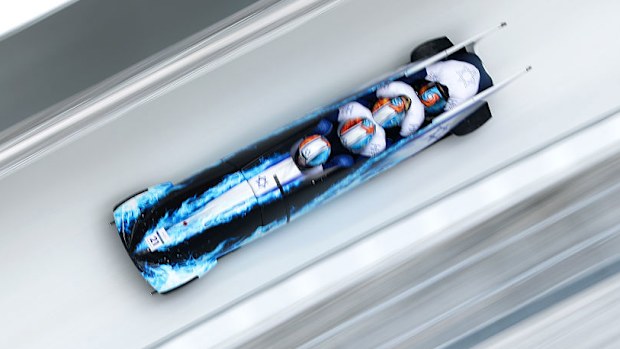 Israel's bobsleigh team in action at the Olympic Winter Games.
