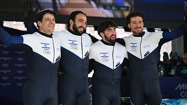 (L-R) Adam Edelman, Menachem Chen, Uri Zisman and Omer Katz are happy in the finish area. 