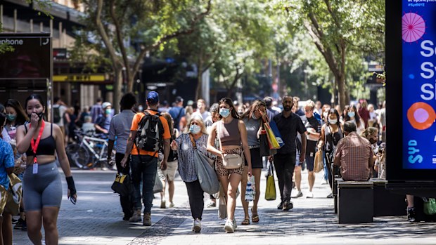 Shoppers at Pitt Street Mall  in Sydney.