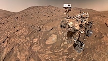 This image provided by NASA shows NASA's Perseverance Mars rover taking a selfie, made up of 62 individual images on July 23, 2024.   (NASA via AP)
