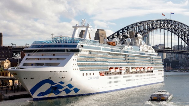 The Coral Princess docks at Circular Quay on July 13, 2022 in Sydney, Australia. The Coral Princess, currently experiencing a COVID-19 outbreak on board, arrived in Sydney on Wednesday morning. (Photo by Jenny Evans/Getty Images)