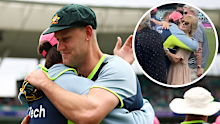 Mitchell Marsh embraces Beau Webster and his family.