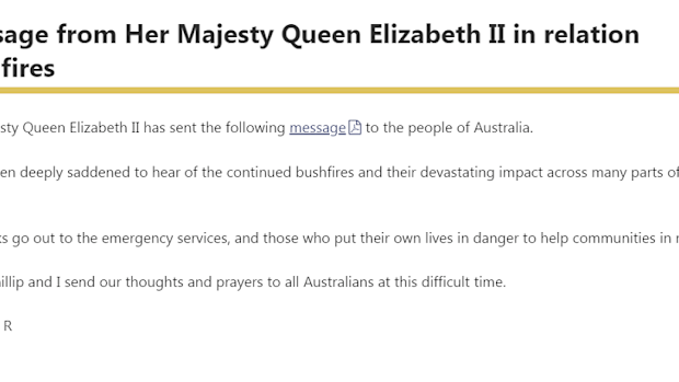Queen Elizabeth's statement to Australia during the bushfire crisis.