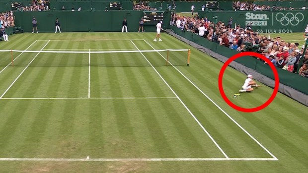 Lloyd Harris crashed to the turf after his match-point heroics.