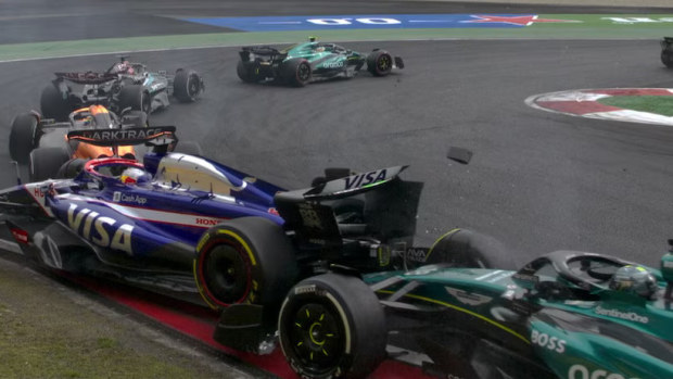 Lance Stroll rear-ends Daniel Ricciardo while behind the safety car at the Chinese Grand Prix.