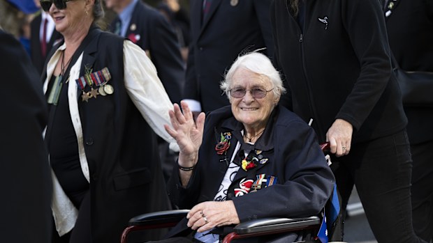 Participants parade down Elizabeth Street, Sydney in the Anzac Day March. April 25, 2023 Photo: Janie Barrett