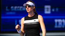 Maya Joint of Australia in action against Laura Siegemund of Germany in the first round on Day 1 of the US Open.