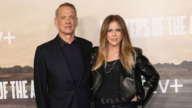 LOS ANGELES, CALIFORNIA - JANUARY 10: (L-R) Tom Hanks and Rita Wilson attend the world premiere of Apple TV+'s "Masters Of The Air" at Regency Village Theatre on January 10, 2024 in Los Angeles, California. (Photo by Amy Sussman/Getty Images)