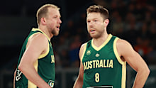 Matthew Dellavedova of the Australian Boomers and Joe Ingles.
