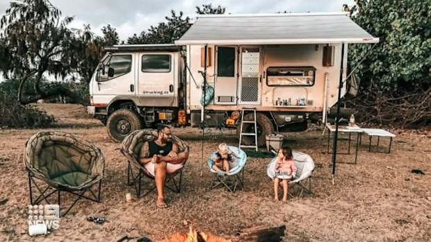 Ori Zavros, wife Lindsey and children Zane and Zoe are stranded in the Simpson Desert