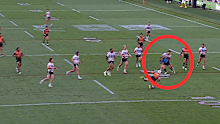 Lehi Hopoate runs into referee Grant Atkins and knocks him to ground.