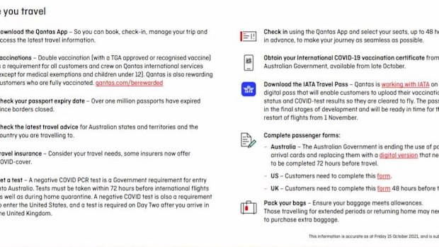 A summary of what Qantas customers can expect when flying.