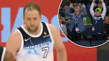 Joe Ingles kids in the crowd before the Timberwolves game. 