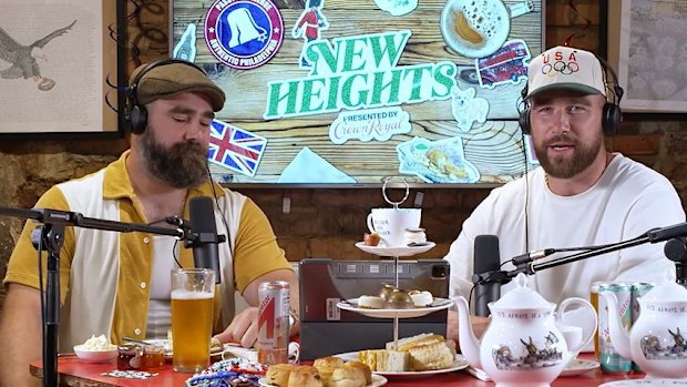 Jason Kelce, Travis Kelce in London episode of New Heights podcast