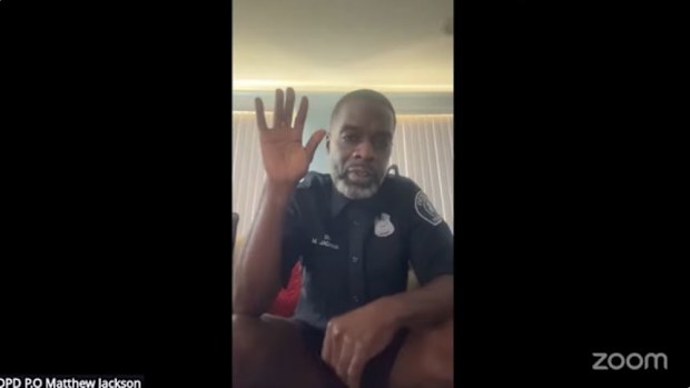 Detroit police officer Matthew Jackson during Zoom hearing October 27, 2025.