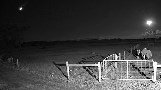 A CCTV still from the meteor seen across much of Victoria on Sunday, August 10