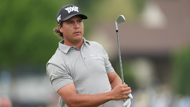 Aldrich Potgieter of South Africa plays a tee shot on the 11th hole during the second round of PGA Championship at Aronimink Golf Club on May 15, 2026 in Newtown Square, Pennsylvania. (Photo by Ben Jared/PGA TOUR via Getty Images)