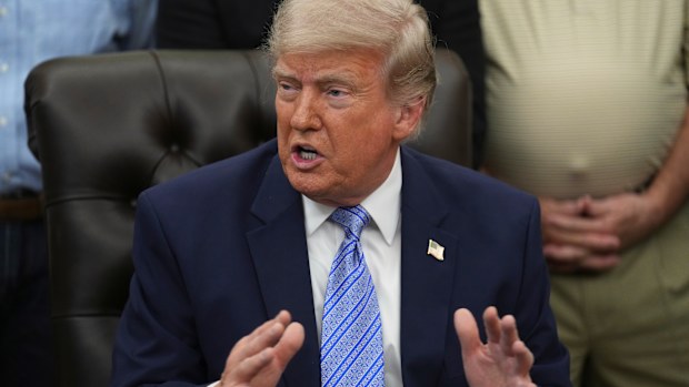 President Donald Trump speaks during an event about loosening a federal refrigerant rule, in the Oval Office at the White House, Thursday, May 21, 2026, in Washington. 