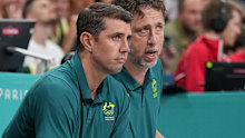 Assistant Coach Adam Caporn of the Australian Basketball Men's Team looks on.